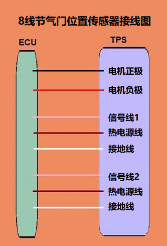 一個8線節(jié)氣門位置傳感器接線圖包含電機和電位器